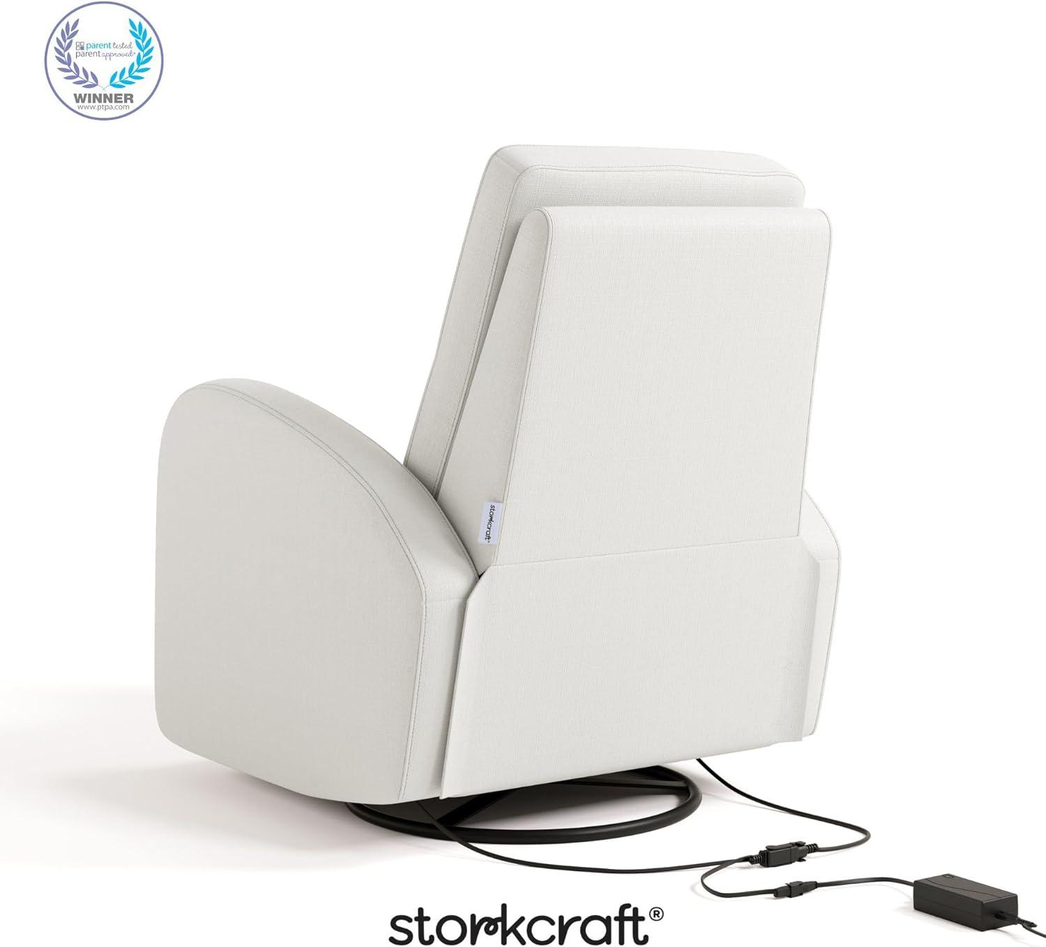 imageStorkcraft Santa Monica Power Recliner Swivel Glider Ivory Basketweave Effortless Electronic Power Recline USBA ampamp USBC ChargerIvory Basketweave