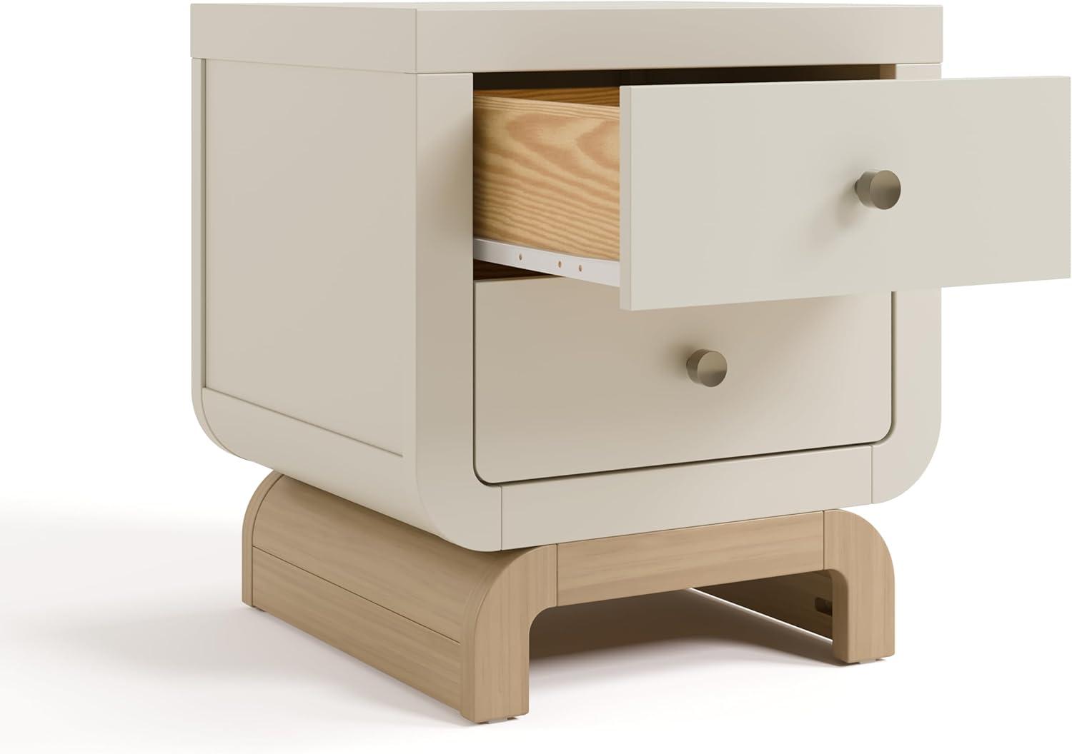 imageStorkcraft Santorini 2 Drawer Nightstand White ampamp Driftwood GREENGUARD Gold Certified Nightstand for Kids Bedroom Premium Wood with Curved Base Champagne Metal KnobsFrosted Oat Driftwood