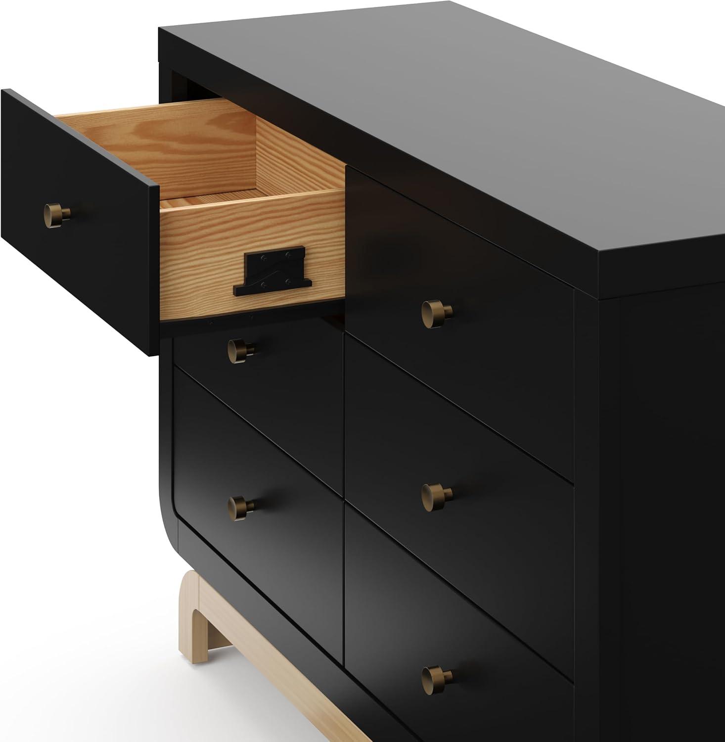 imageStorkcraft Santorini 2 Drawer Nightstand White ampamp Driftwood GREENGUARD Gold Certified Nightstand for Kids Bedroom Premium Wood with Curved Base Champagne Metal KnobsBlack Driftwood