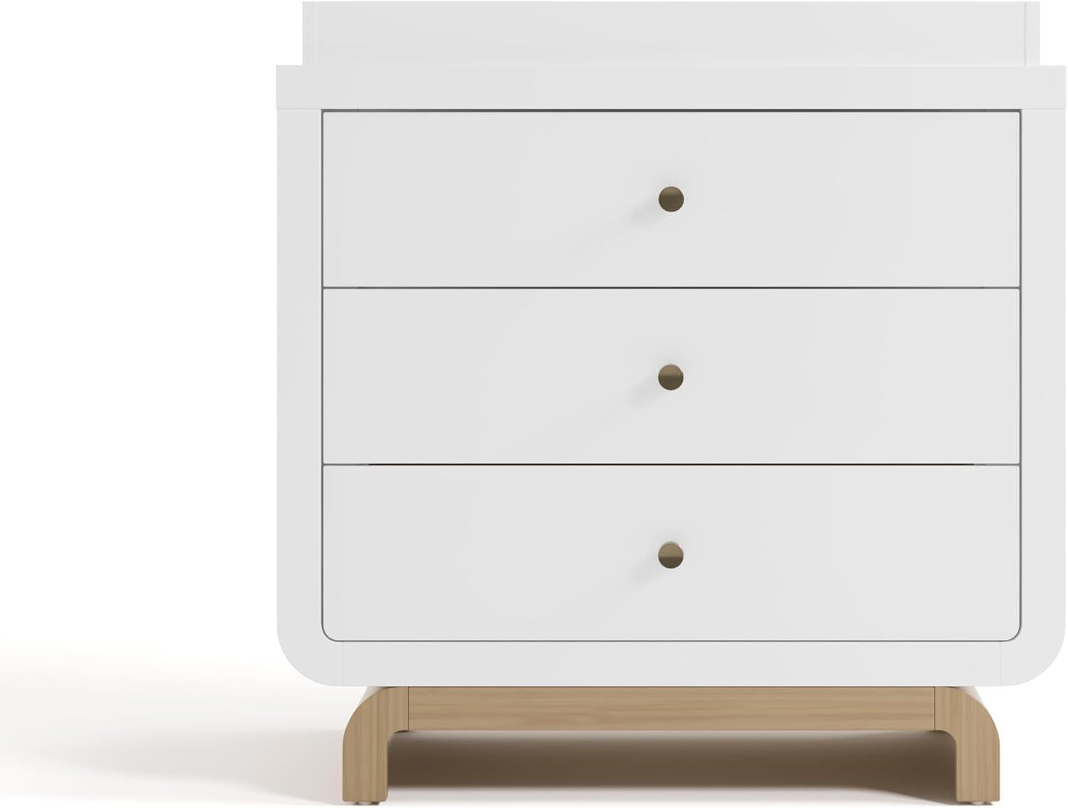 imageStorkcraft Santorini 2 Drawer Nightstand White ampamp Driftwood GREENGUARD Gold Certified Nightstand for Kids Bedroom Premium Wood with Curved Base Champagne Metal KnobsWhite Driftwood