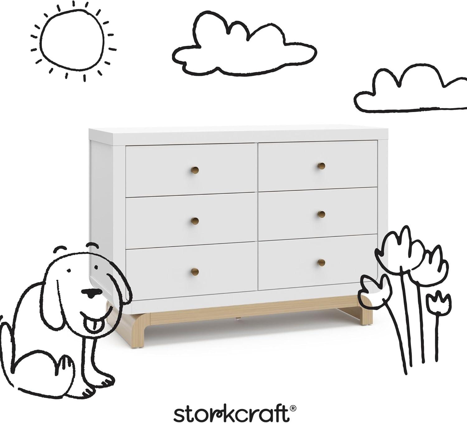 imageStorkcraft Santorini 2 Drawer Nightstand White ampamp Driftwood GREENGUARD Gold Certified Nightstand for Kids Bedroom Premium Wood with Curved Base Champagne Metal KnobsWhite Driftwood