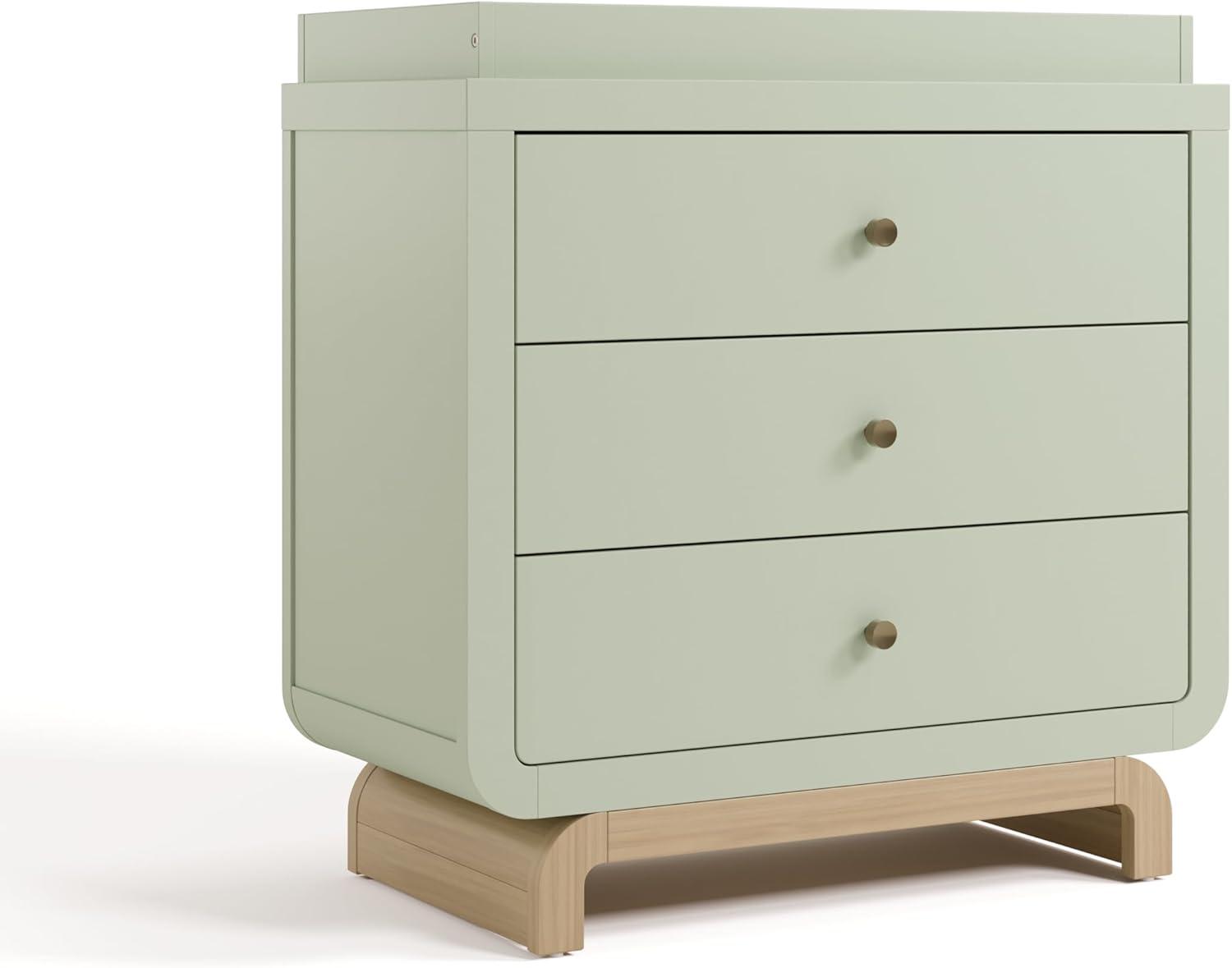 imageStorkcraft Santorini 2 Drawer Nightstand White ampamp Driftwood GREENGUARD Gold Certified Nightstand for Kids Bedroom Premium Wood with Curved Base Champagne Metal KnobsSage Driftwood