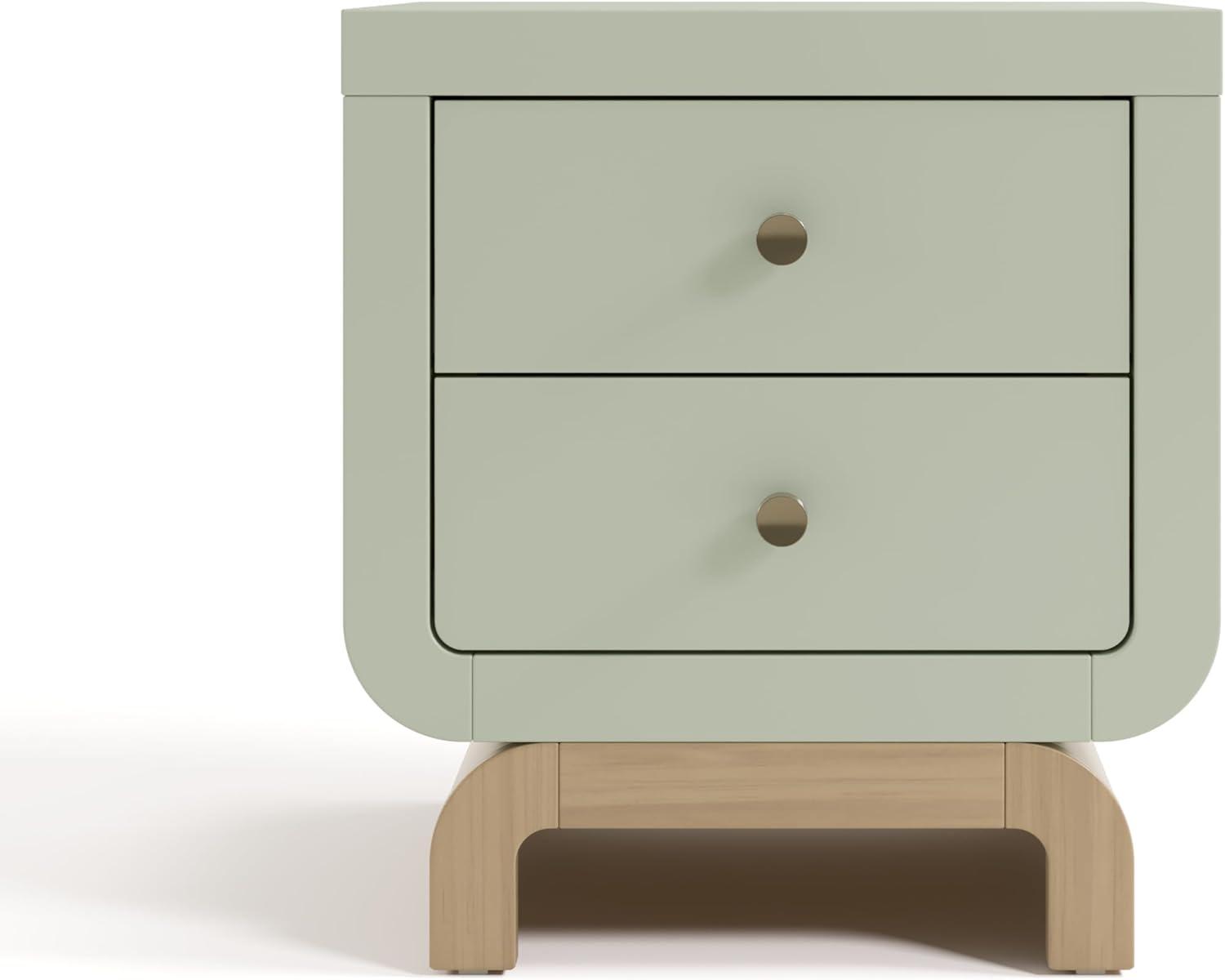 imageStorkcraft Santorini 2 Drawer Nightstand White ampamp Driftwood GREENGUARD Gold Certified Nightstand for Kids Bedroom Premium Wood with Curved Base Champagne Metal KnobsSage Driftwood