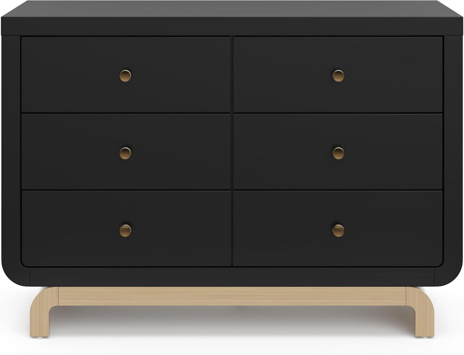 imageStorkcraft Santorini 2 Drawer Nightstand White ampamp Driftwood GREENGUARD Gold Certified Nightstand for Kids Bedroom Premium Wood with Curved Base Champagne Metal KnobsBlack Driftwood