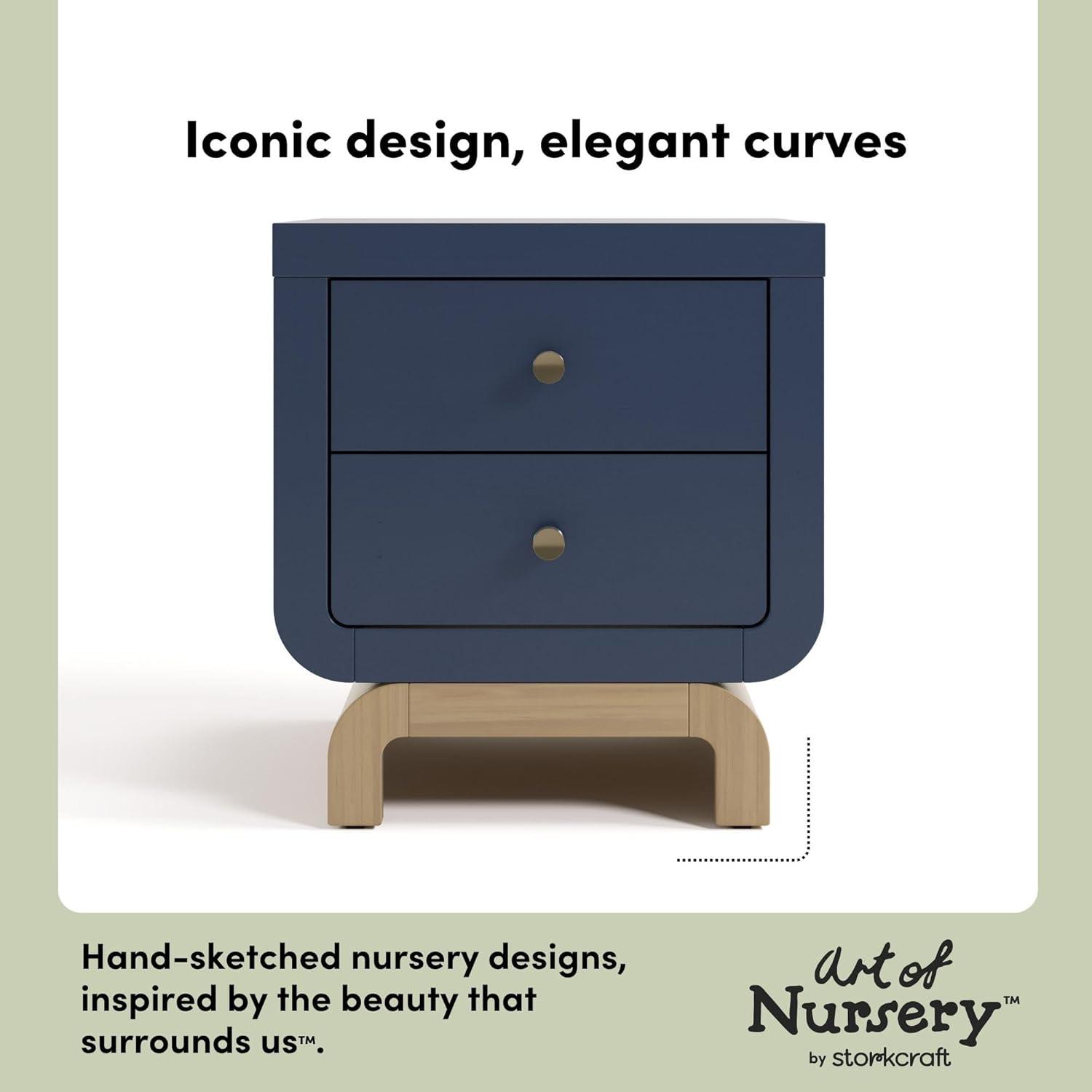 imageStorkcraft Santorini 2 Drawer Nightstand White ampamp Driftwood GREENGUARD Gold Certified Nightstand for Kids Bedroom Premium Wood with Curved Base Champagne Metal KnobsMidnight Blue Driftwood