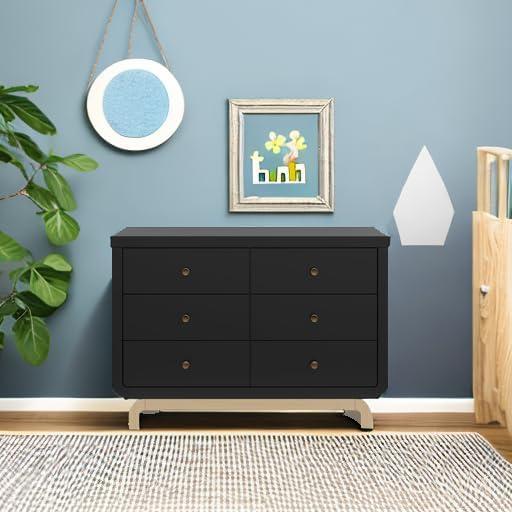 imageStorkcraft Santorini 2 Drawer Nightstand White ampamp Driftwood GREENGUARD Gold Certified Nightstand for Kids Bedroom Premium Wood with Curved Base Champagne Metal KnobsBlack Driftwood