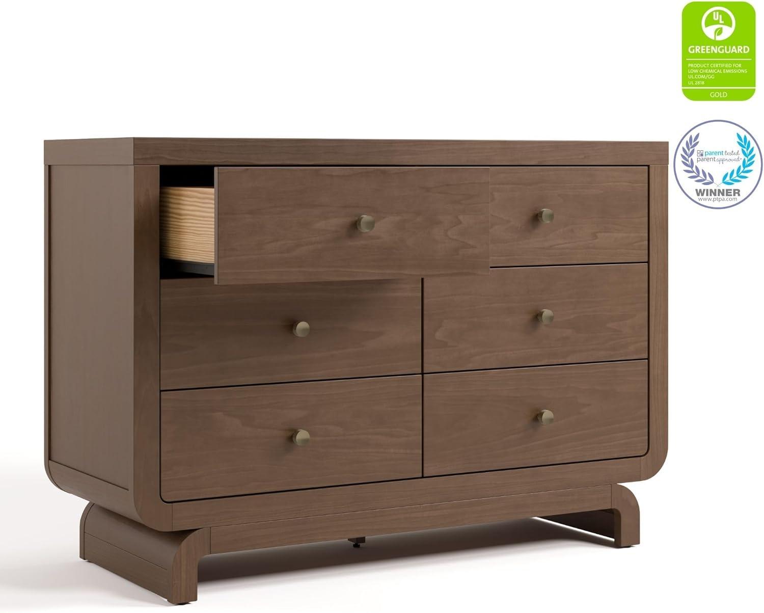 imageStorkcraft Santorini 2 Drawer Nightstand White ampamp Driftwood GREENGUARD Gold Certified Nightstand for Kids Bedroom Premium Wood with Curved Base Champagne Metal KnobsHazelnut