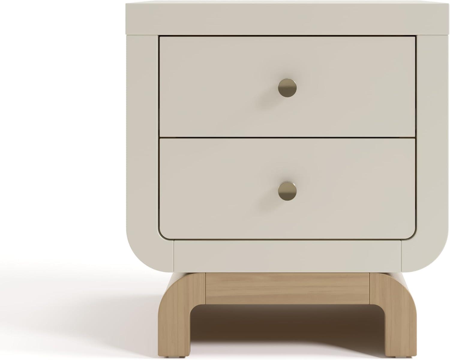 imageStorkcraft Santorini 2 Drawer Nightstand White ampamp Driftwood GREENGUARD Gold Certified Nightstand for Kids Bedroom Premium Wood with Curved Base Champagne Metal KnobsFrosted Oat Driftwood