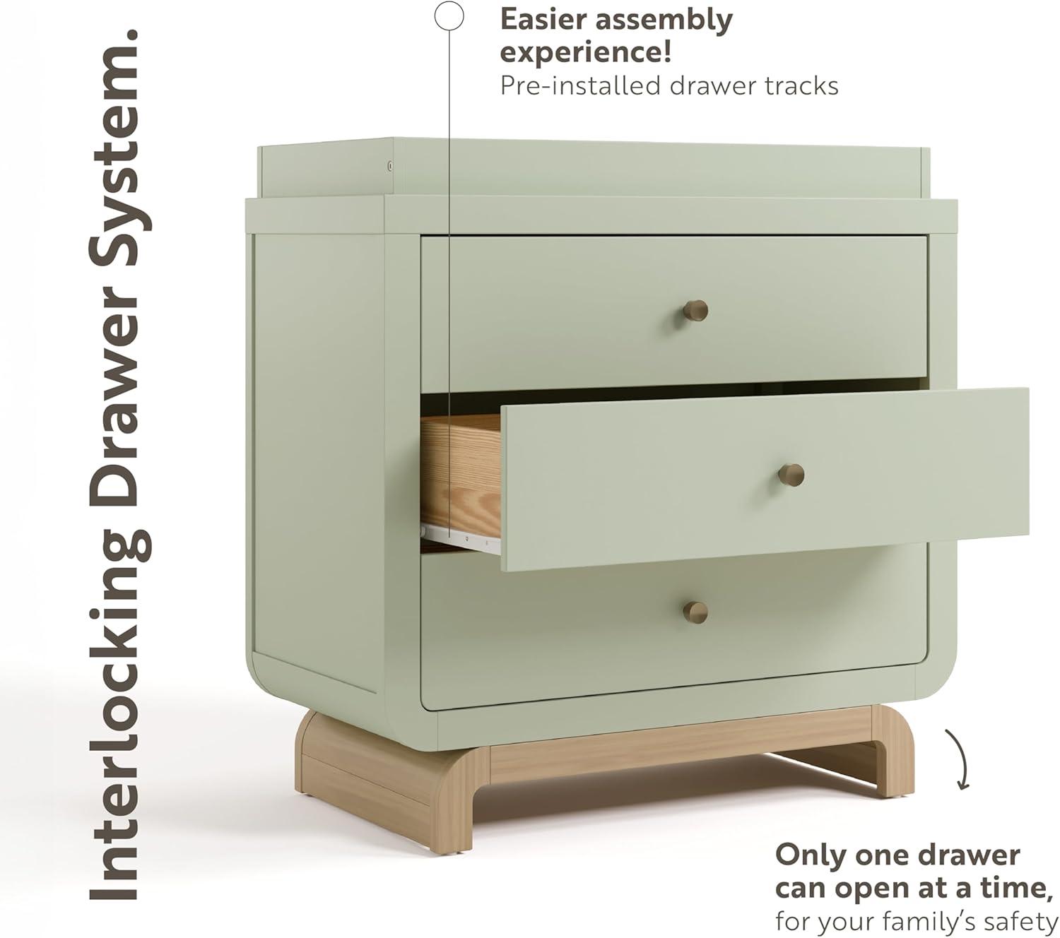 imageStorkcraft Santorini 2 Drawer Nightstand White ampamp Driftwood GREENGUARD Gold Certified Nightstand for Kids Bedroom Premium Wood with Curved Base Champagne Metal KnobsSage Driftwood