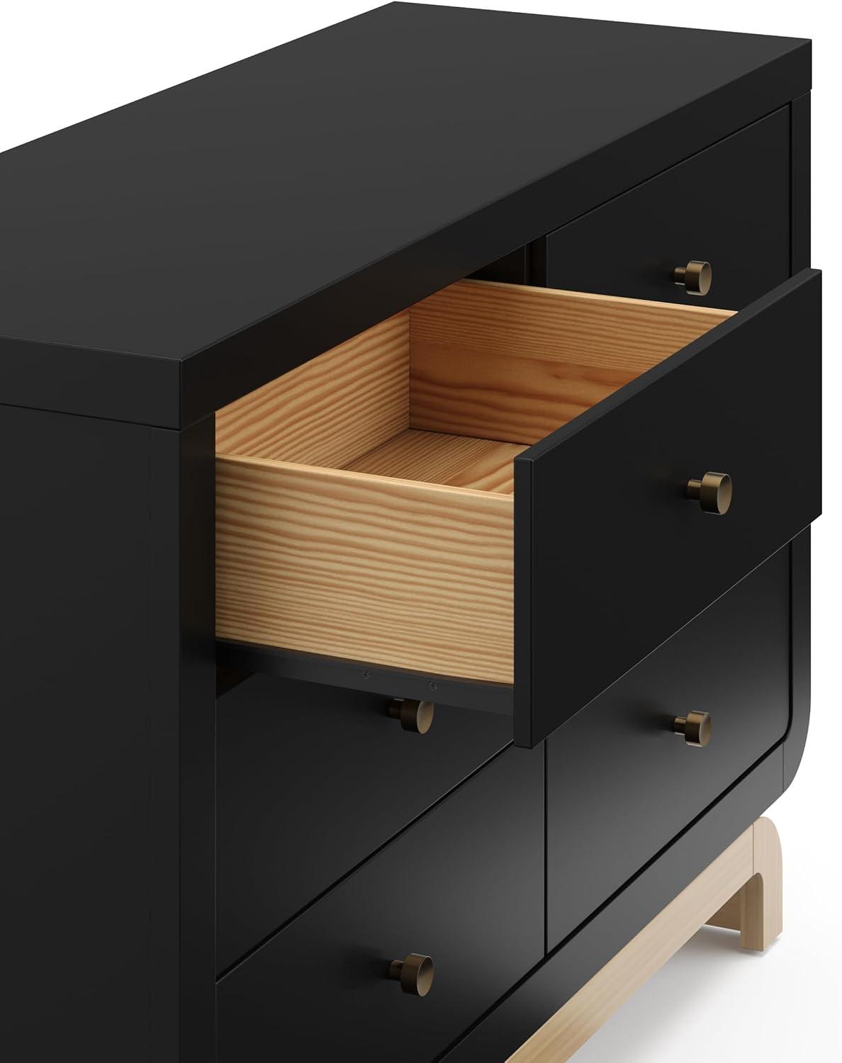 imageStorkcraft Santorini 2 Drawer Nightstand White ampamp Driftwood GREENGUARD Gold Certified Nightstand for Kids Bedroom Premium Wood with Curved Base Champagne Metal KnobsBlack Driftwood