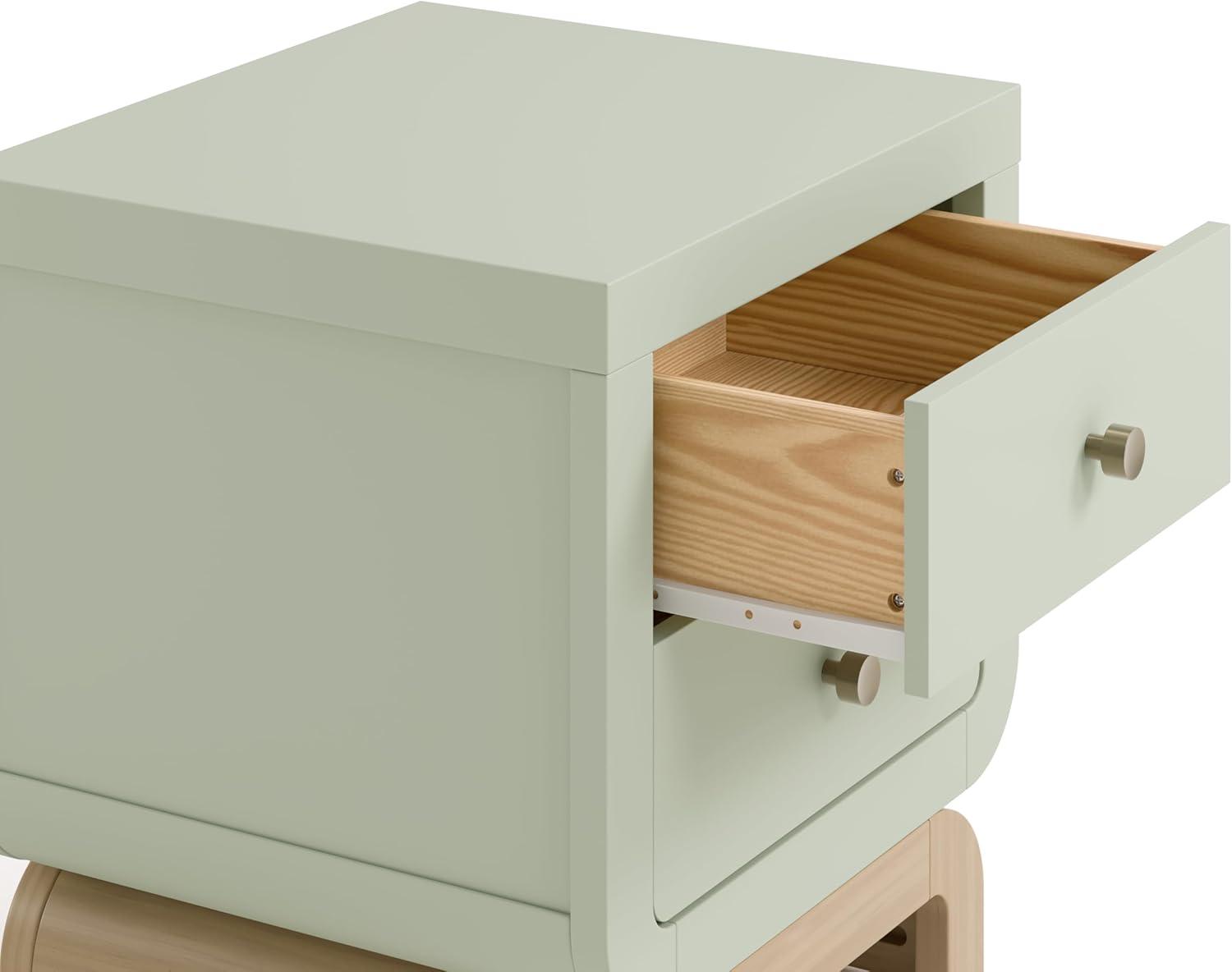 imageStorkcraft Santorini 2 Drawer Nightstand White ampamp Driftwood GREENGUARD Gold Certified Nightstand for Kids Bedroom Premium Wood with Curved Base Champagne Metal KnobsSage Driftwood