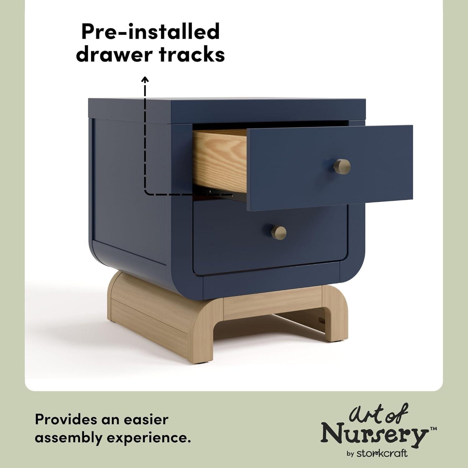 imageStorkcraft Santorini 2 Drawer Nightstand White ampamp Driftwood GREENGUARD Gold Certified Nightstand for Kids Bedroom Premium Wood with Curved Base Champagne Metal KnobsMidnight Blue Driftwood