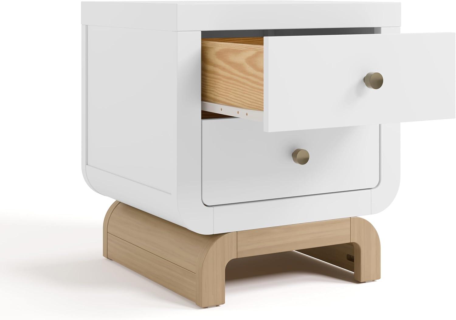 imageStorkcraft Santorini 2 Drawer Nightstand White ampamp Driftwood GREENGUARD Gold Certified Nightstand for Kids Bedroom Premium Wood with Curved Base Champagne Metal KnobsWhite Driftwood