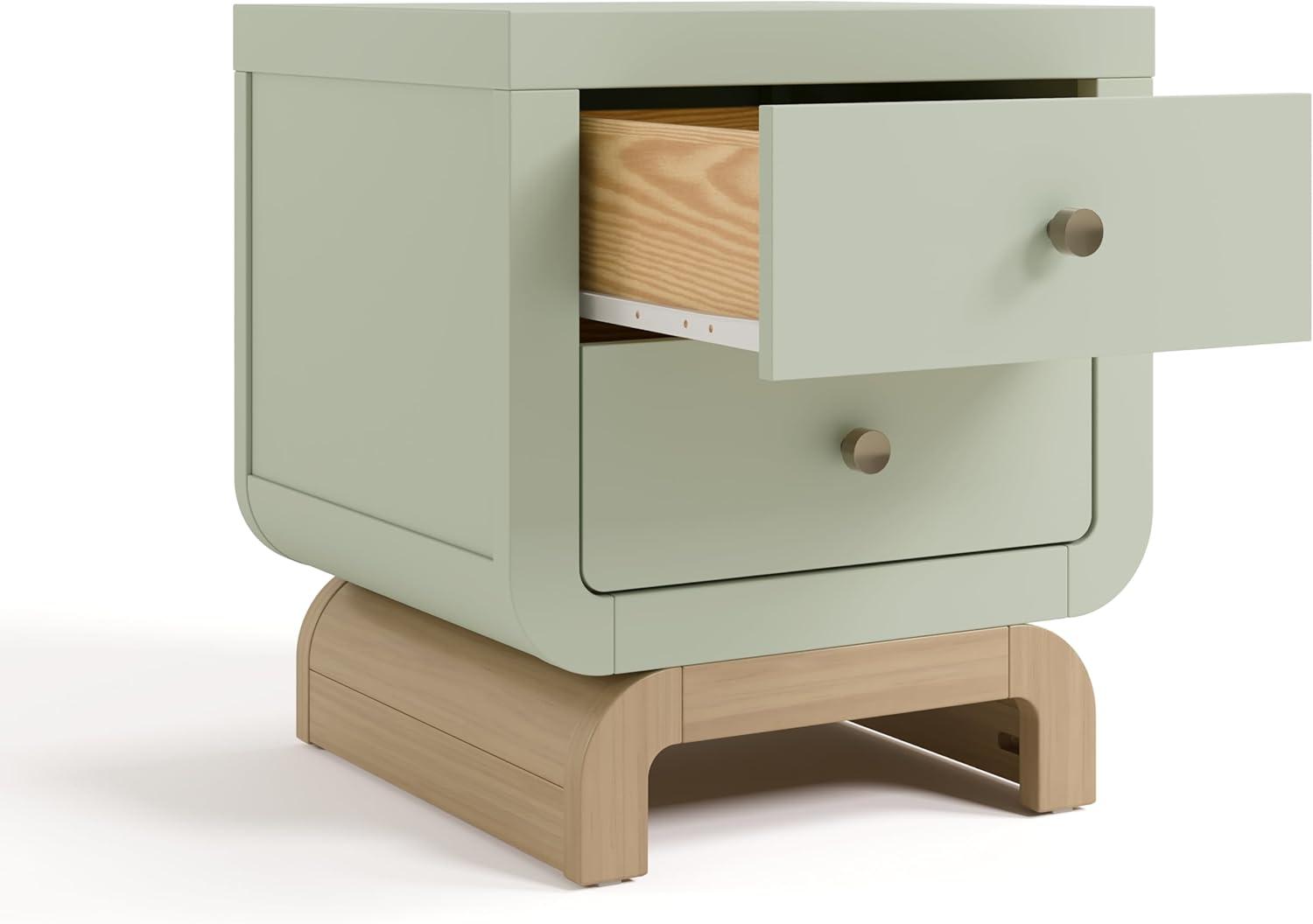 imageStorkcraft Santorini 2 Drawer Nightstand White ampamp Driftwood GREENGUARD Gold Certified Nightstand for Kids Bedroom Premium Wood with Curved Base Champagne Metal KnobsSage Driftwood