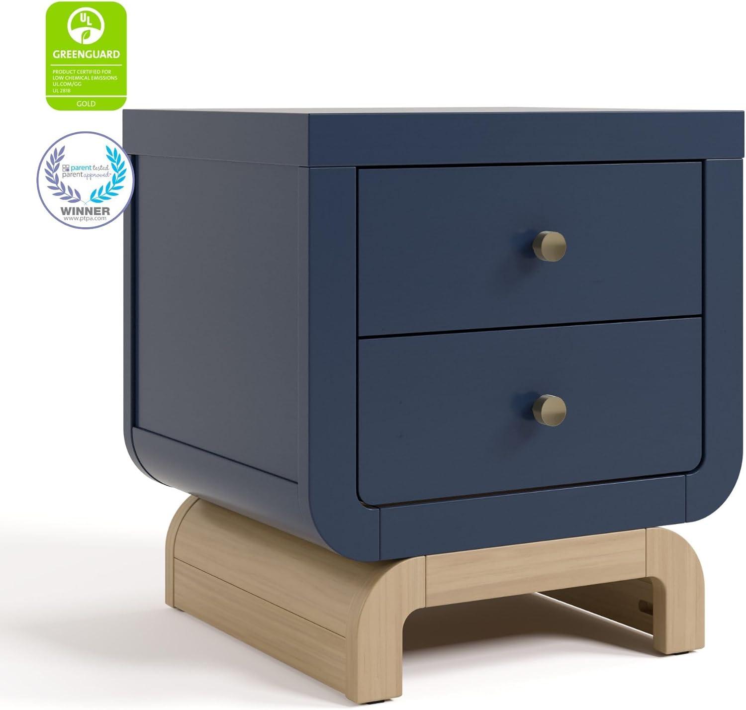 imageStorkcraft Santorini 2 Drawer Nightstand White ampamp Driftwood GREENGUARD Gold Certified Nightstand for Kids Bedroom Premium Wood with Curved Base Champagne Metal KnobsMidnight Blue Driftwood