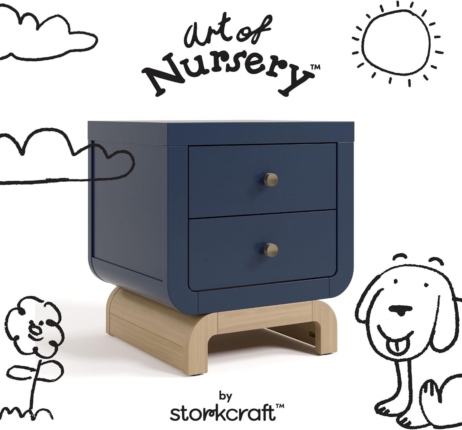 imageStorkcraft Santorini 2 Drawer Nightstand White ampamp Driftwood GREENGUARD Gold Certified Nightstand for Kids Bedroom Premium Wood with Curved Base Champagne Metal KnobsMidnight Blue Driftwood