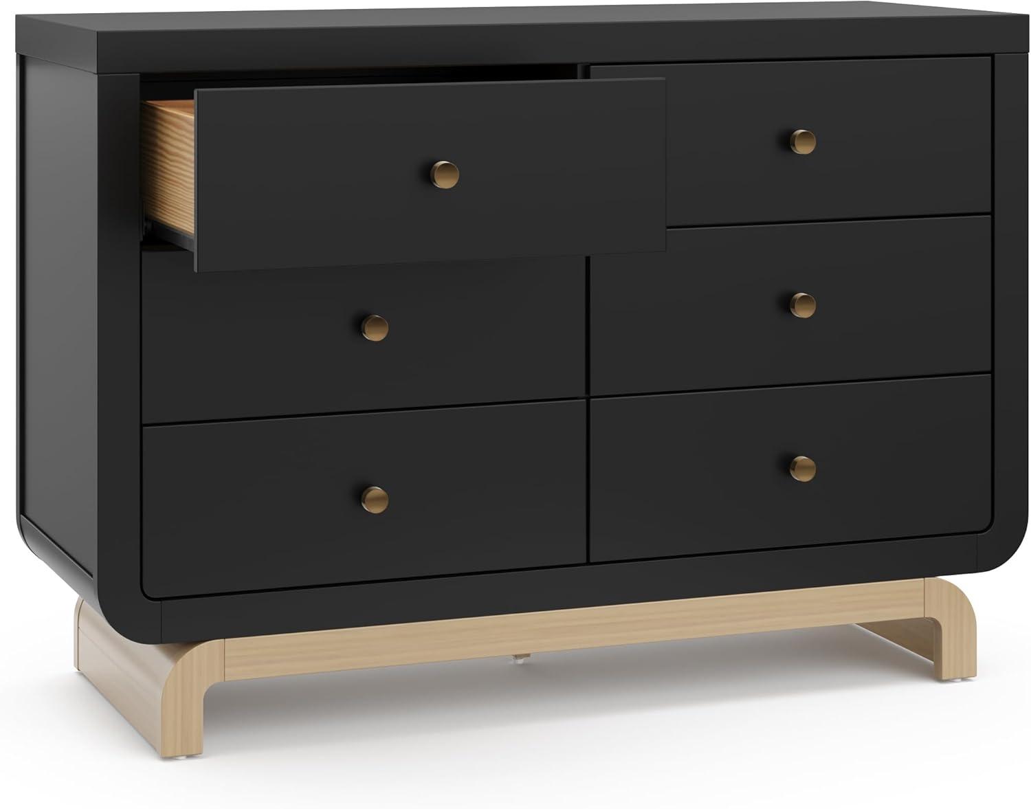 imageStorkcraft Santorini 2 Drawer Nightstand White ampamp Driftwood GREENGUARD Gold Certified Nightstand for Kids Bedroom Premium Wood with Curved Base Champagne Metal KnobsBlack Driftwood