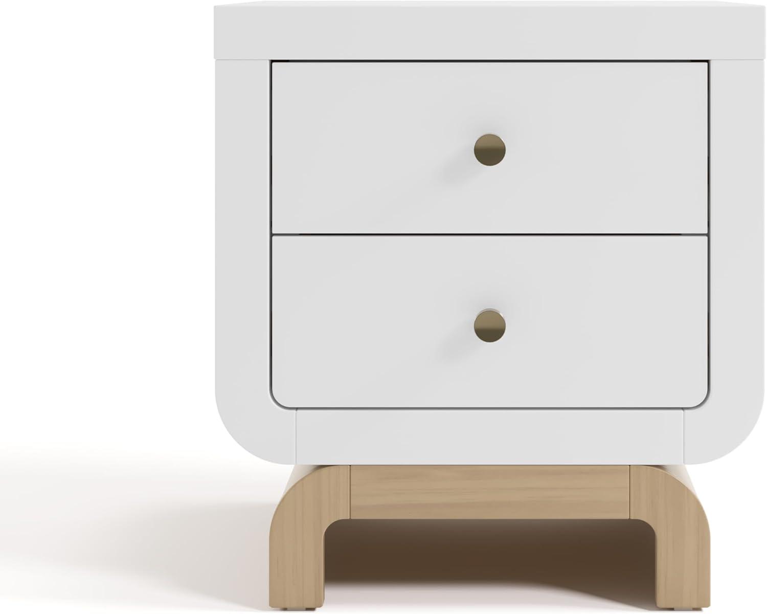 imageStorkcraft Santorini 2 Drawer Nightstand White ampamp Driftwood GREENGUARD Gold Certified Nightstand for Kids Bedroom Premium Wood with Curved Base Champagne Metal KnobsWhite Driftwood