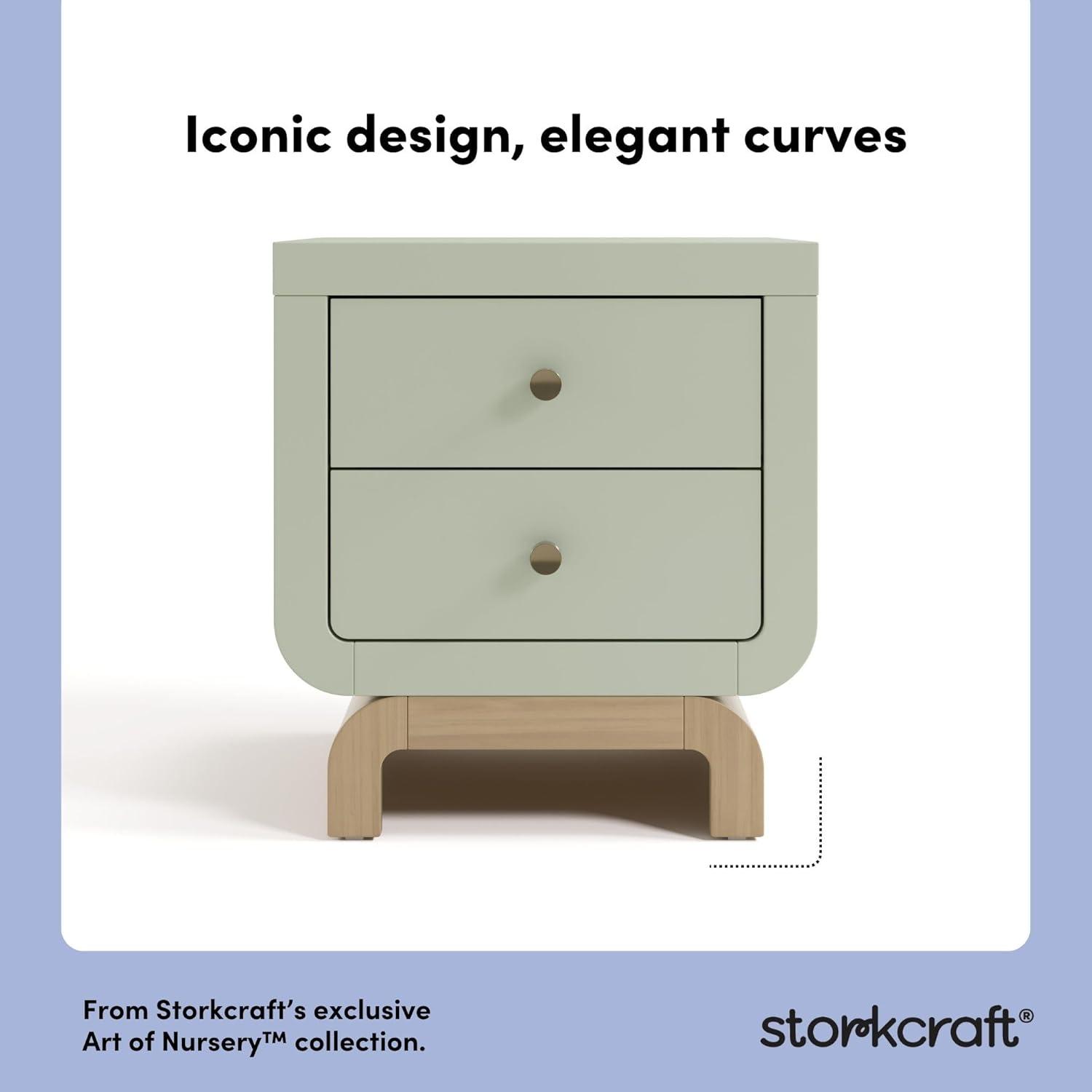 imageStorkcraft Santorini 2 Drawer Nightstand White ampamp Driftwood GREENGUARD Gold Certified Nightstand for Kids Bedroom Premium Wood with Curved Base Champagne Metal KnobsSage Driftwood