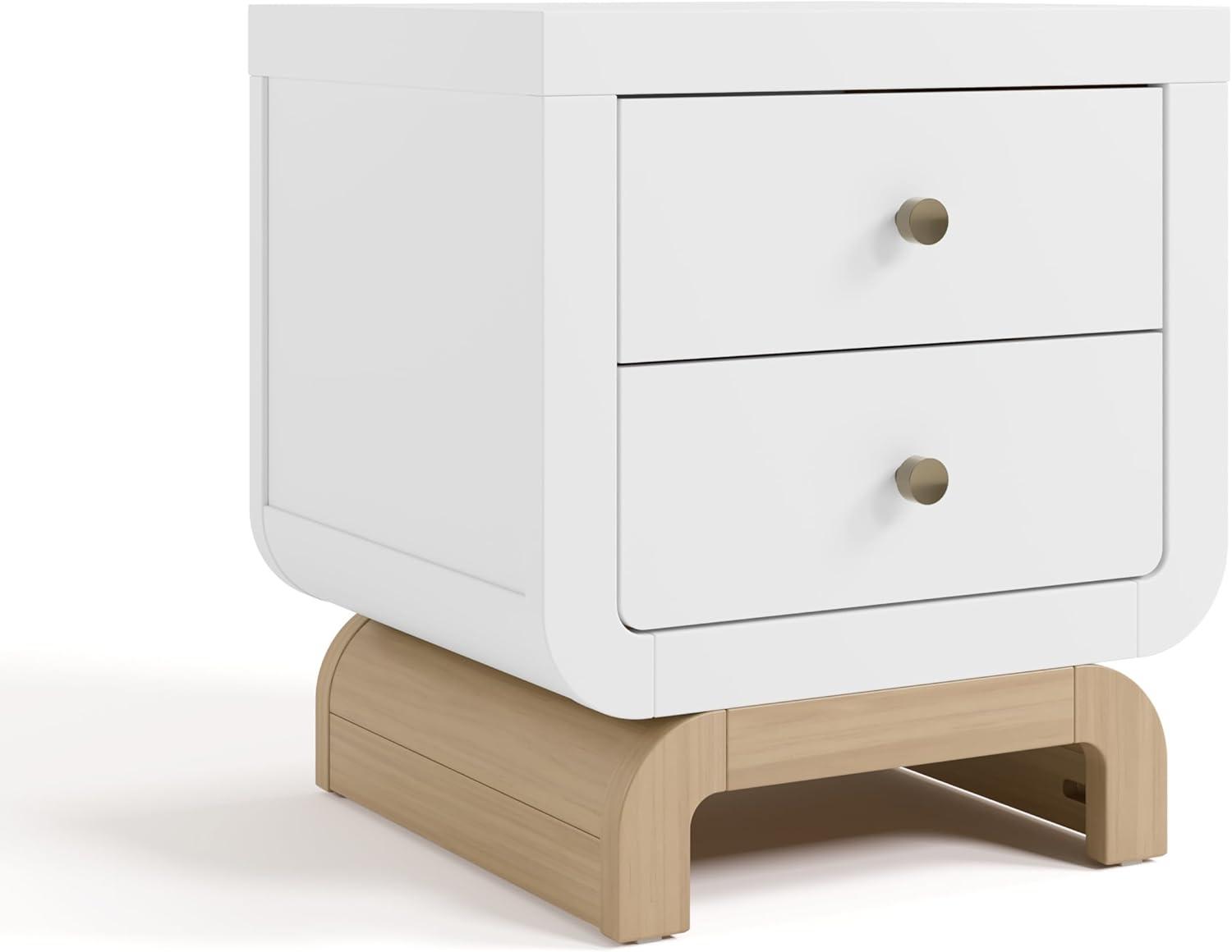 imageStorkcraft Santorini 2 Drawer Nightstand White ampamp Driftwood GREENGUARD Gold Certified Nightstand for Kids Bedroom Premium Wood with Curved Base Champagne Metal KnobsWhite Driftwood