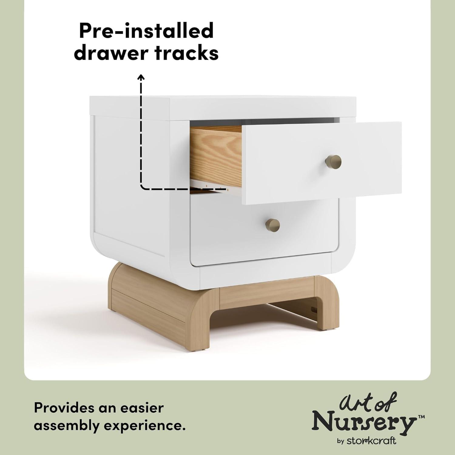 imageStorkcraft Santorini 2 Drawer Nightstand White ampamp Driftwood GREENGUARD Gold Certified Nightstand for Kids Bedroom Premium Wood with Curved Base Champagne Metal KnobsWhite Driftwood