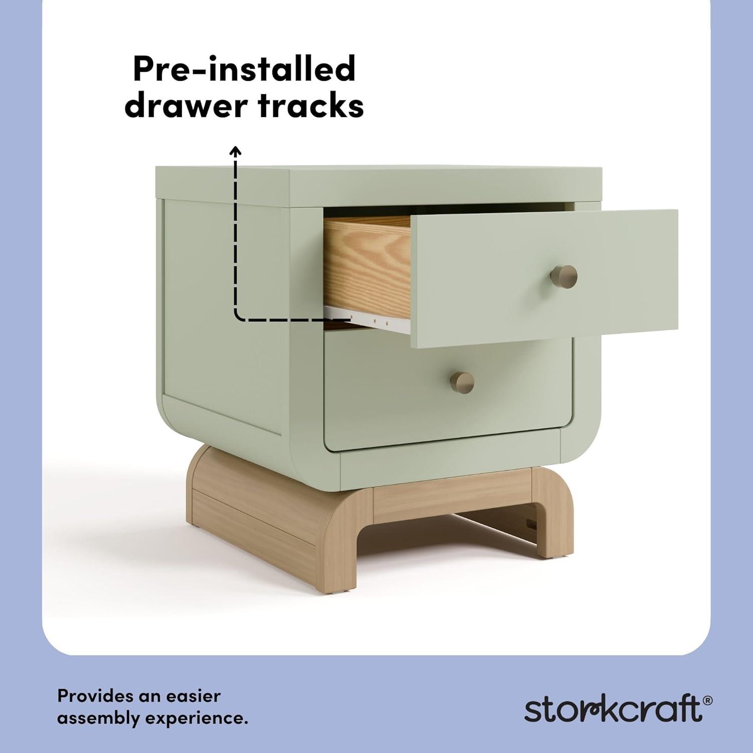 imageStorkcraft Santorini 2 Drawer Nightstand White ampamp Driftwood GREENGUARD Gold Certified Nightstand for Kids Bedroom Premium Wood with Curved Base Champagne Metal KnobsSage Driftwood