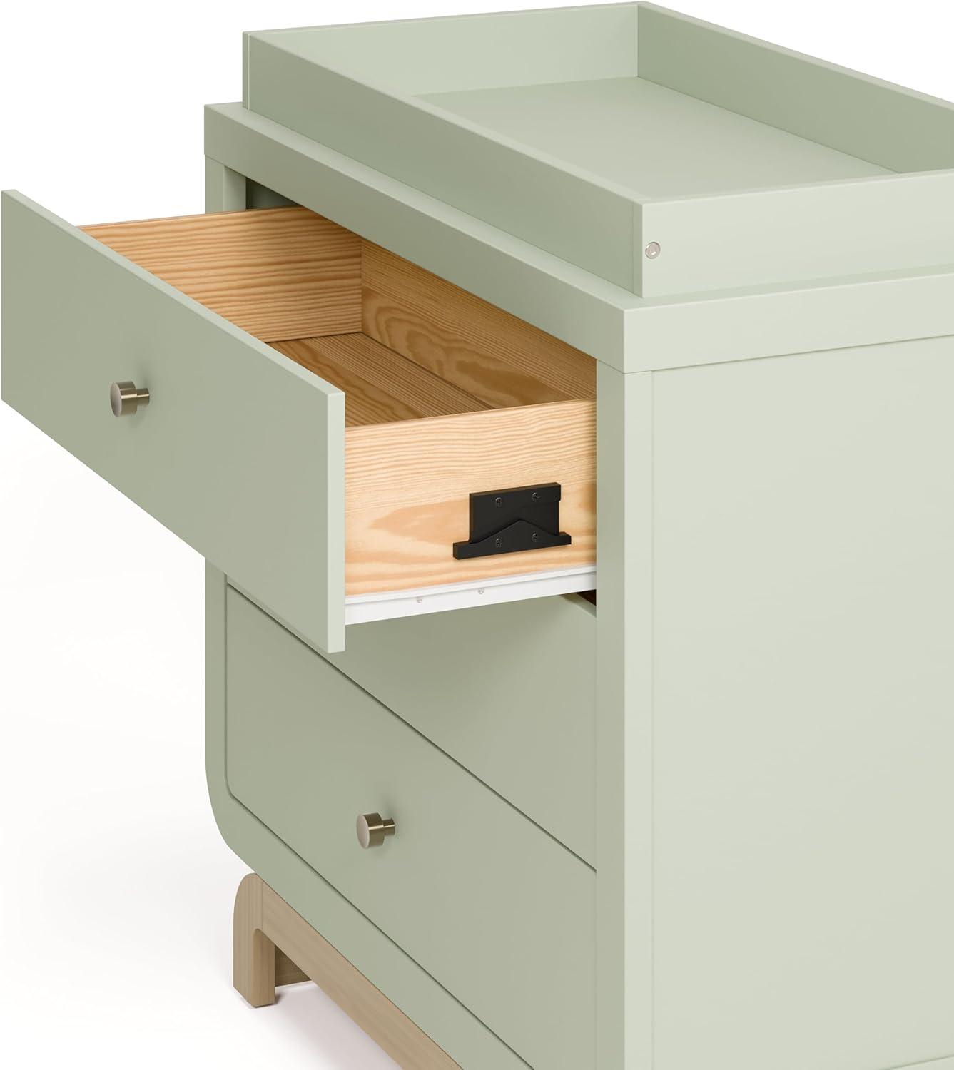 imageStorkcraft Santorini 2 Drawer Nightstand White ampamp Driftwood GREENGUARD Gold Certified Nightstand for Kids Bedroom Premium Wood with Curved Base Champagne Metal KnobsSage Driftwood