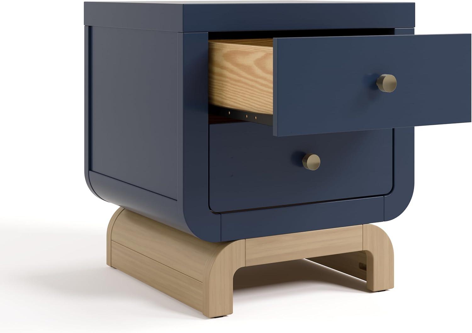 imageStorkcraft Santorini 2 Drawer Nightstand White ampamp Driftwood GREENGUARD Gold Certified Nightstand for Kids Bedroom Premium Wood with Curved Base Champagne Metal KnobsMidnight Blue Driftwood