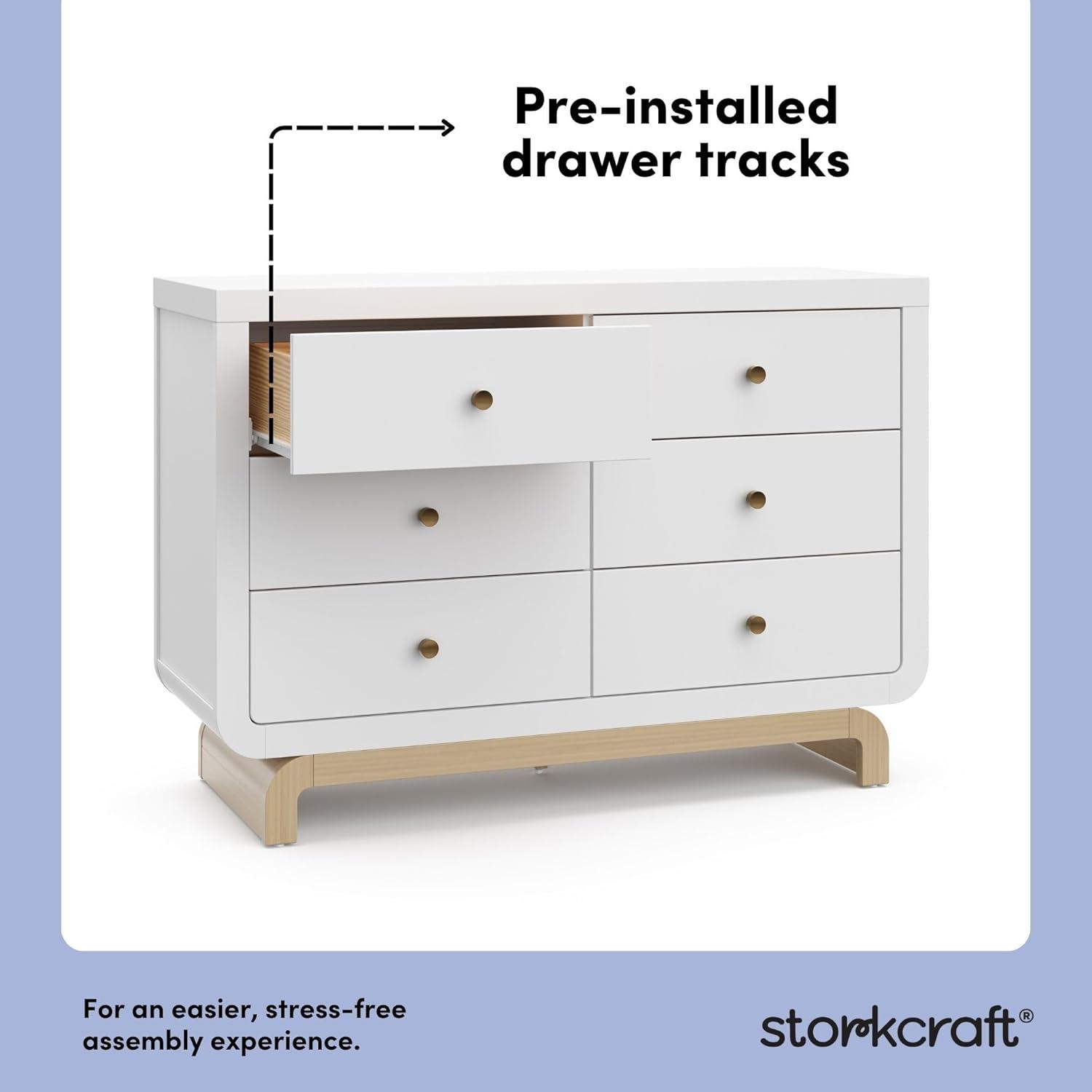 imageStorkcraft Santorini 2 Drawer Nightstand White ampamp Driftwood GREENGUARD Gold Certified Nightstand for Kids Bedroom Premium Wood with Curved Base Champagne Metal KnobsWhite Driftwood