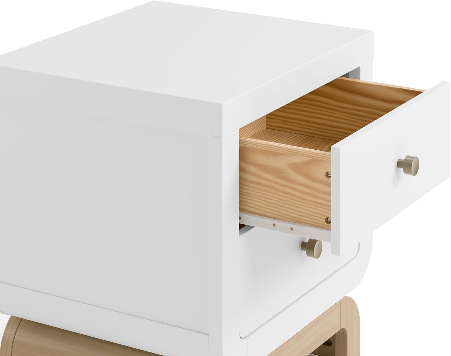 imageStorkcraft Santorini 2 Drawer Nightstand White ampamp Driftwood GREENGUARD Gold Certified Nightstand for Kids Bedroom Premium Wood with Curved Base Champagne Metal KnobsWhite Driftwood