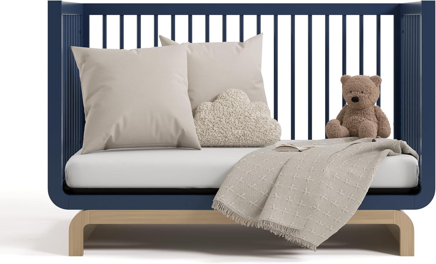 imageStorkcraft Santorini Deluxe 3in1 Convertible Bassinet Frosted Oat with Driftwood GREENGUARD Gold Certified Wood Baby Bassinet Includes WaterResistant Mattress Converts to Toy Box and BookcaseMidnight Blue With Driftwood