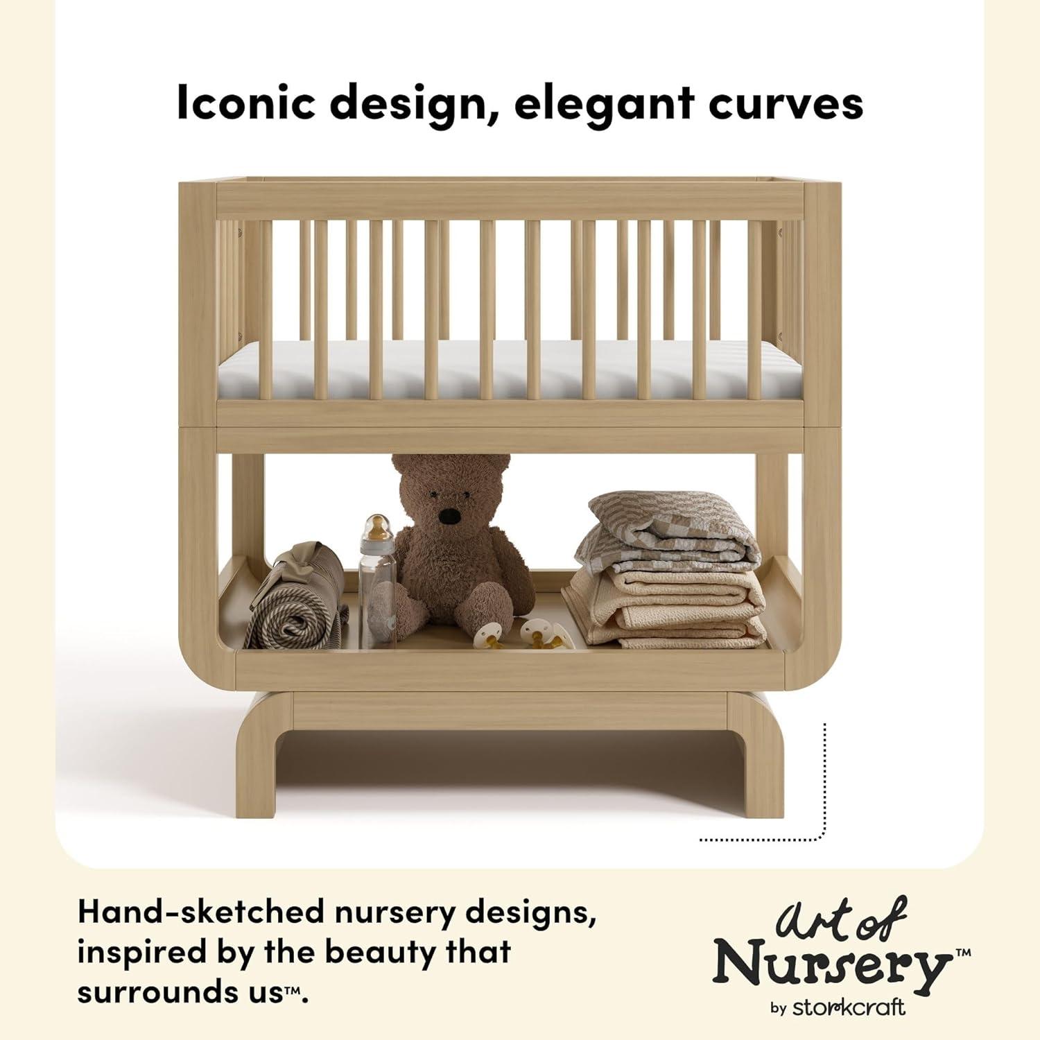 imageStorkcraft Santorini Deluxe 3in1 Convertible Bassinet Frosted Oat with Driftwood GREENGUARD Gold Certified Wood Baby Bassinet Includes WaterResistant Mattress Converts to Toy Box and BookcaseDriftwood