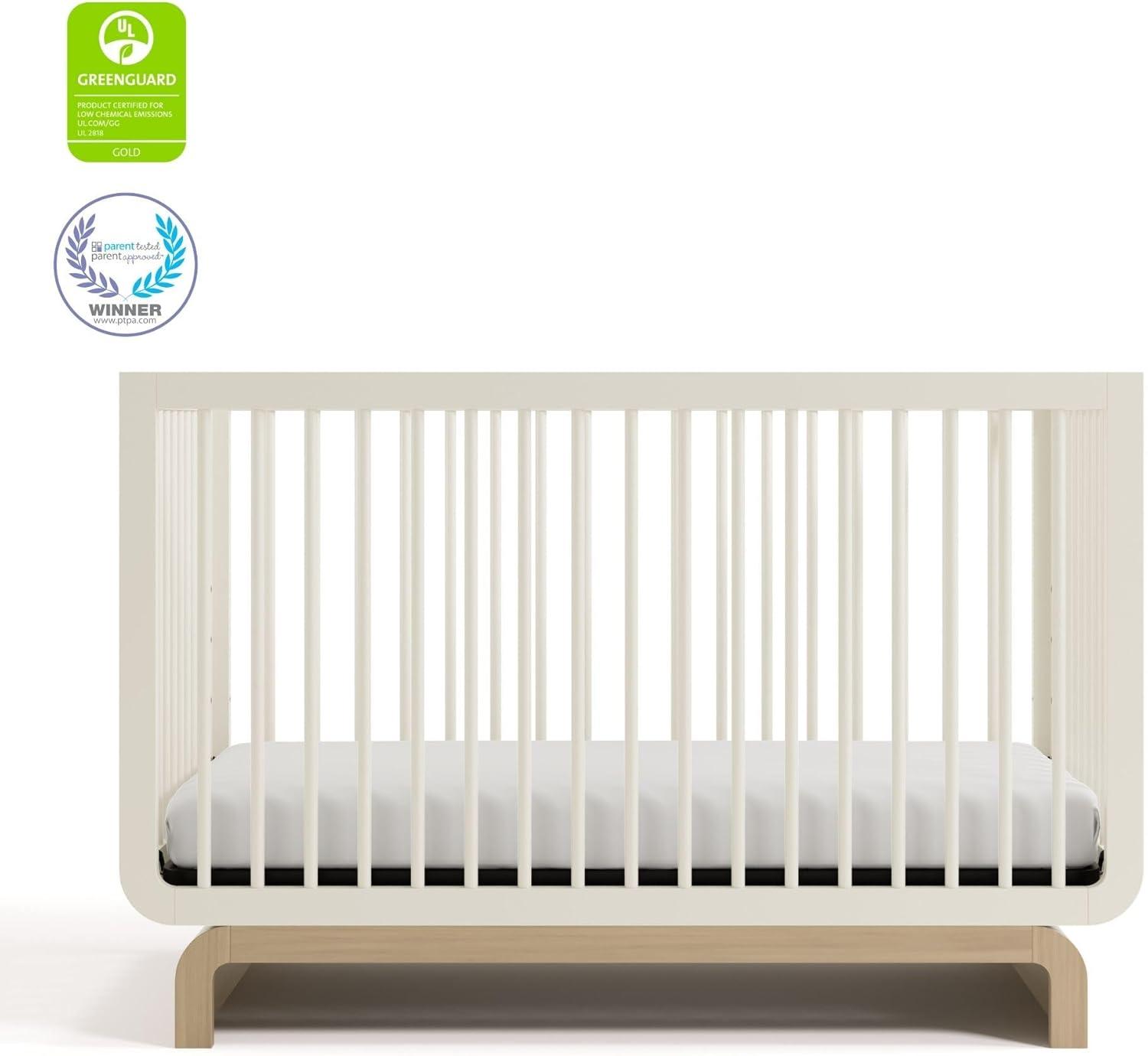 imageStorkcraft Santorini Deluxe 3in1 Convertible Bassinet Frosted Oat with Driftwood GREENGUARD Gold Certified Wood Baby Bassinet Includes WaterResistant Mattress Converts to Toy Box and BookcaseFrosted Oat With Driftwood