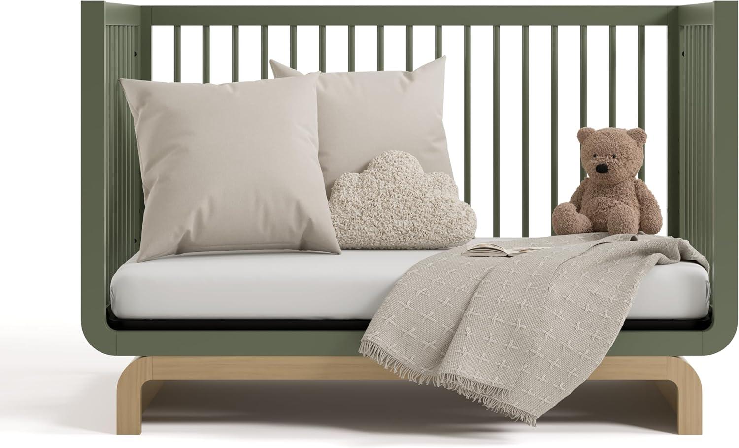 imageStorkcraft Santorini Deluxe 3in1 Convertible Bassinet Frosted Oat with Driftwood GREENGUARD Gold Certified Wood Baby Bassinet Includes WaterResistant Mattress Converts to Toy Box and BookcaseOlive With Driftwood