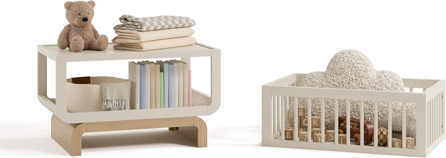 imageStorkcraft Santorini Deluxe 3in1 Convertible Bassinet Frosted Oat with Driftwood GREENGUARD Gold Certified Wood Baby Bassinet Includes WaterResistant Mattress Converts to Toy Box and BookcaseFrosted Oat With Driftwood