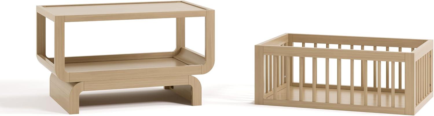 imageStorkcraft Santorini Deluxe 3in1 Convertible Bassinet Frosted Oat with Driftwood GREENGUARD Gold Certified Wood Baby Bassinet Includes WaterResistant Mattress Converts to Toy Box and BookcaseDriftwood