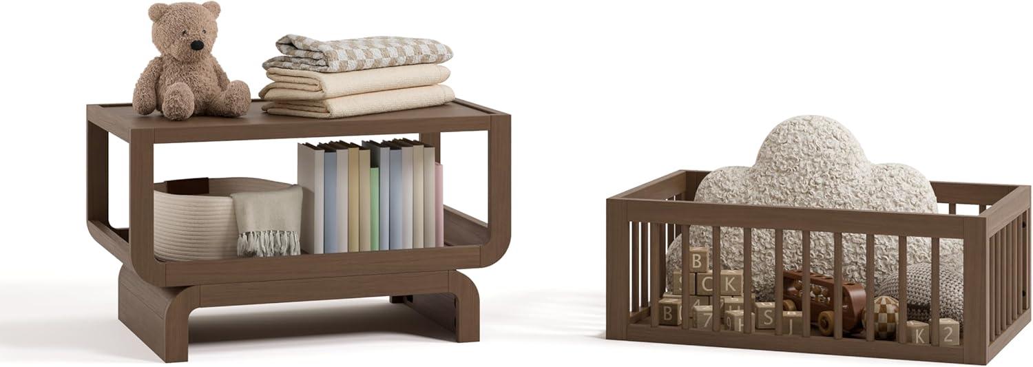 imageStorkcraft Santorini Deluxe 3in1 Convertible Bassinet Frosted Oat with Driftwood GREENGUARD Gold Certified Wood Baby Bassinet Includes WaterResistant Mattress Converts to Toy Box and BookcaseHazelnut