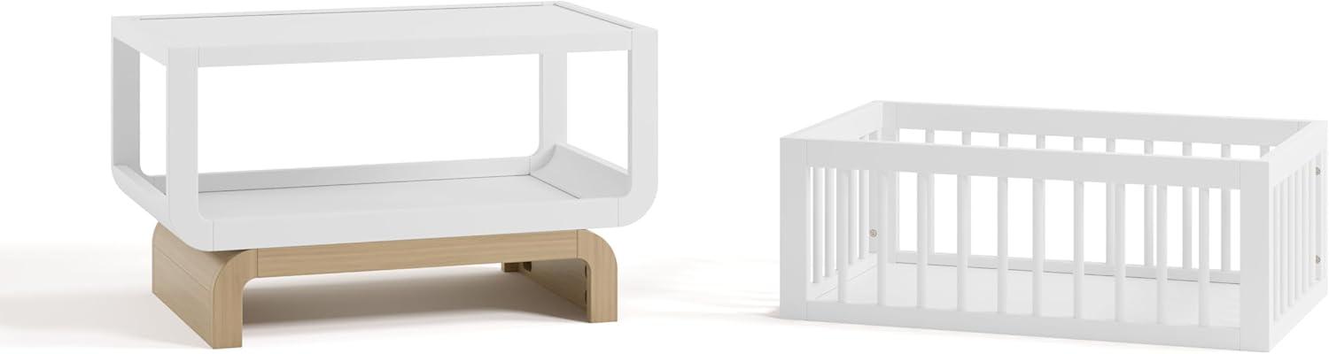 imageStorkcraft Santorini Deluxe 3in1 Convertible Bassinet Frosted Oat with Driftwood GREENGUARD Gold Certified Wood Baby Bassinet Includes WaterResistant Mattress Converts to Toy Box and BookcaseWhite With Driftwood