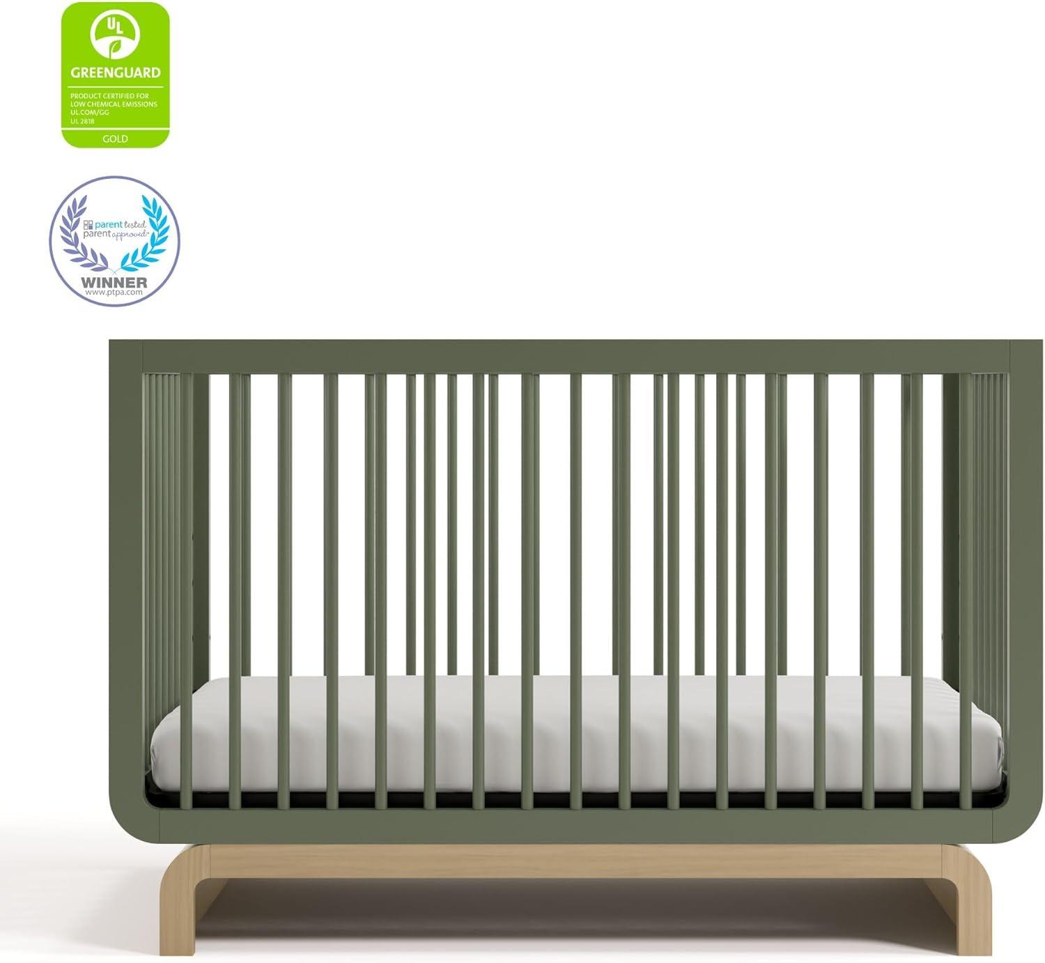 imageStorkcraft Santorini Deluxe 3in1 Convertible Bassinet Frosted Oat with Driftwood GREENGUARD Gold Certified Wood Baby Bassinet Includes WaterResistant Mattress Converts to Toy Box and BookcaseOlive With Driftwood