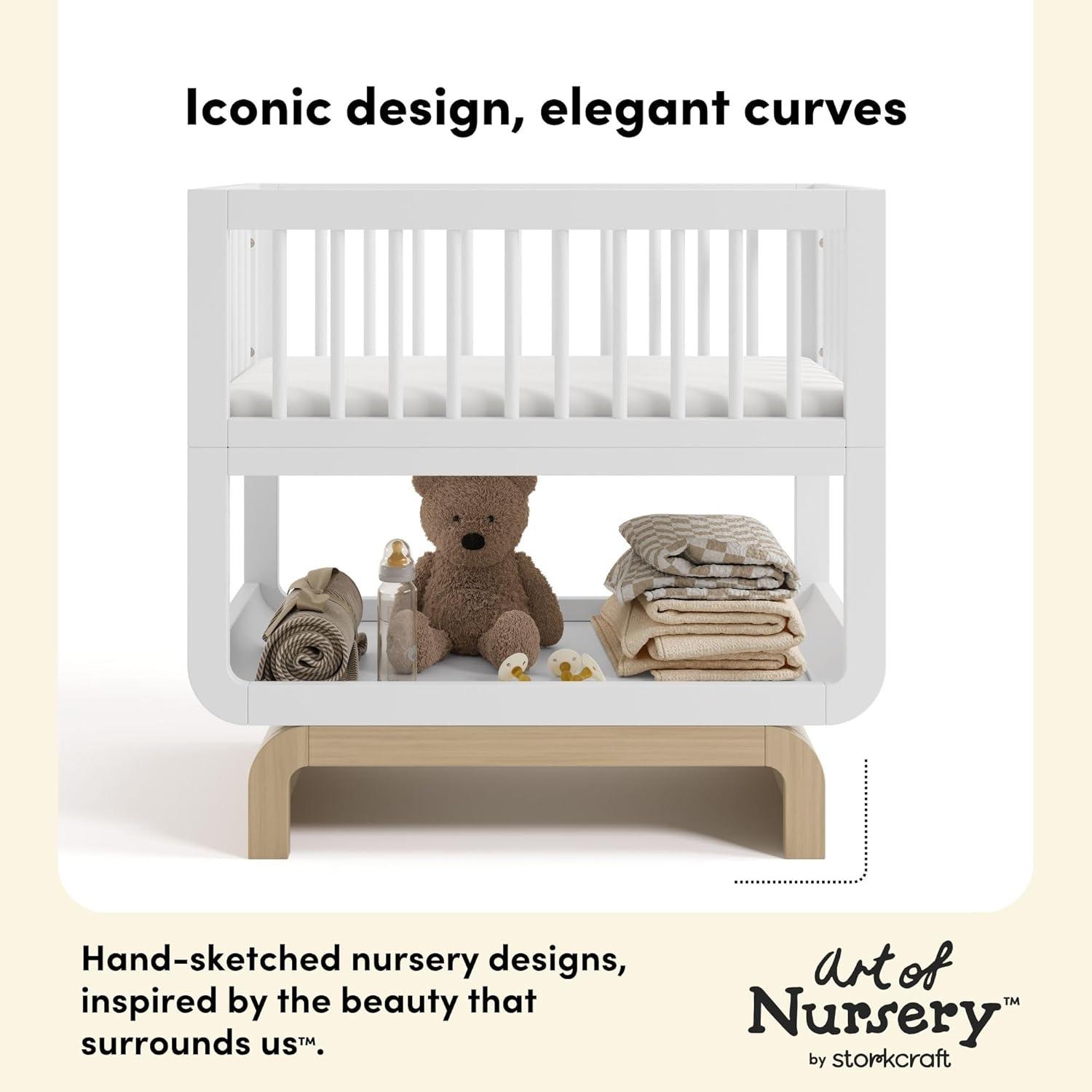 imageStorkcraft Santorini Deluxe 3in1 Convertible Bassinet Frosted Oat with Driftwood GREENGUARD Gold Certified Wood Baby Bassinet Includes WaterResistant Mattress Converts to Toy Box and BookcaseWhite With Driftwood