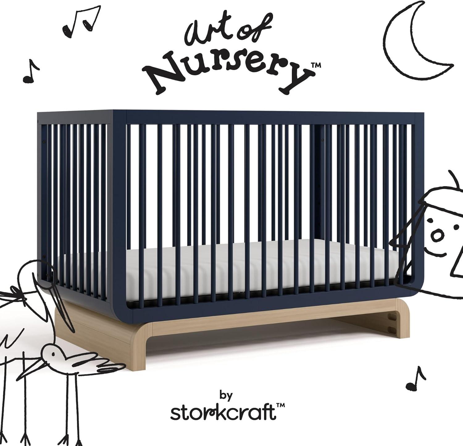 imageStorkcraft Santorini Deluxe 3in1 Convertible Bassinet Frosted Oat with Driftwood GREENGUARD Gold Certified Wood Baby Bassinet Includes WaterResistant Mattress Converts to Toy Box and BookcaseMidnight Blue With Driftwood