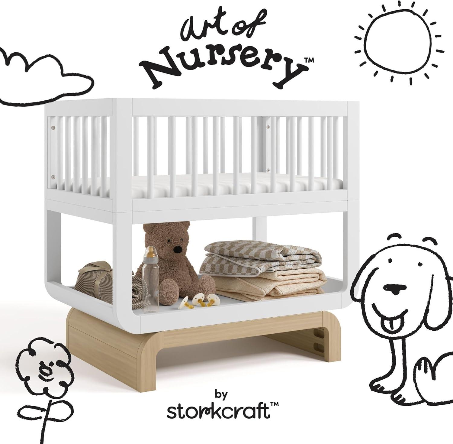 imageStorkcraft Santorini Deluxe 3in1 Convertible Bassinet Frosted Oat with Driftwood GREENGUARD Gold Certified Wood Baby Bassinet Includes WaterResistant Mattress Converts to Toy Box and BookcaseWhite With Driftwood