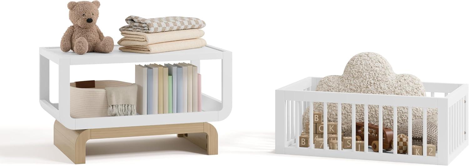 imageStorkcraft Santorini Deluxe 3in1 Convertible Bassinet Frosted Oat with Driftwood GREENGUARD Gold Certified Wood Baby Bassinet Includes WaterResistant Mattress Converts to Toy Box and BookcaseWhite With Driftwood