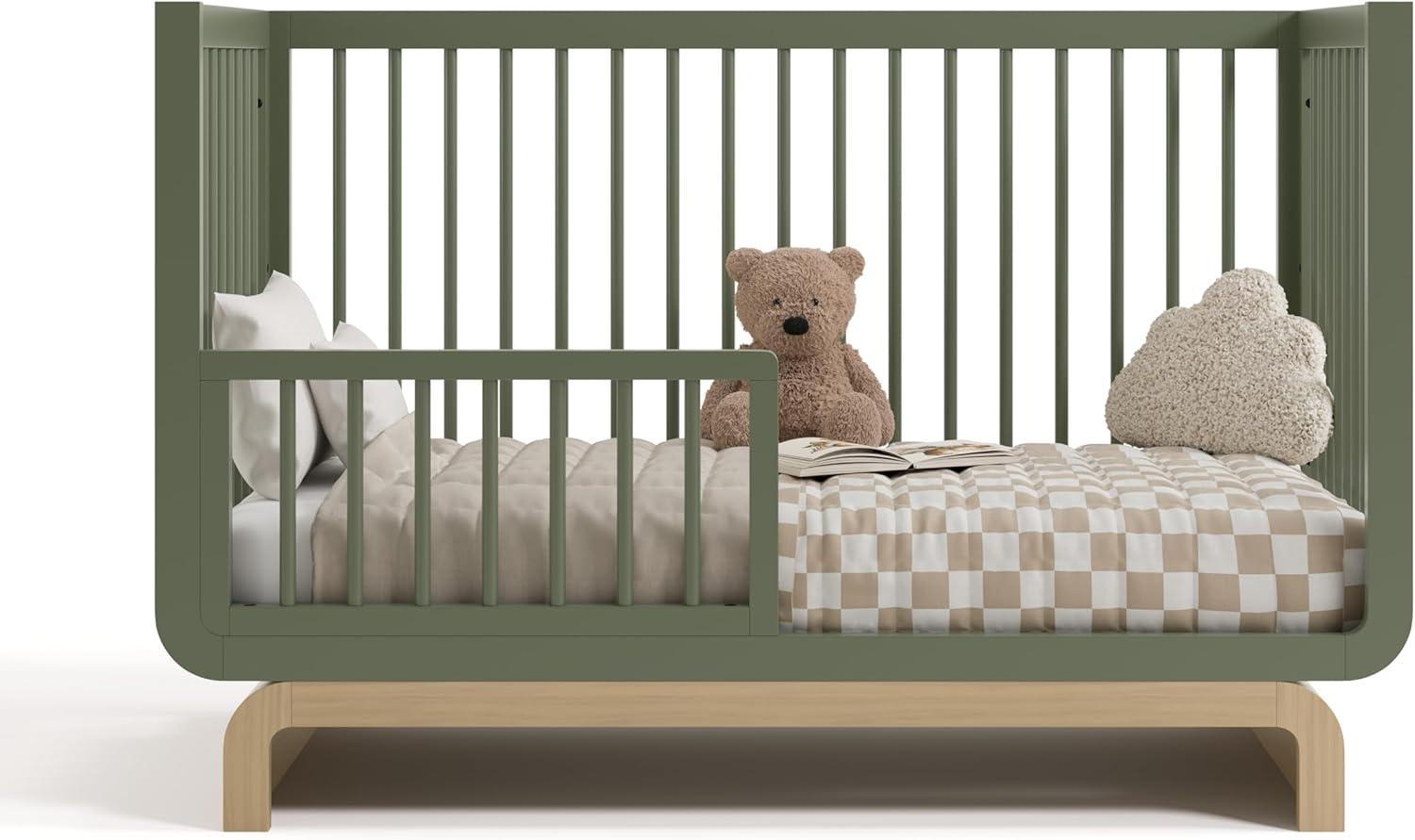 imageStorkcraft Santorini Deluxe 3in1 Convertible Bassinet Frosted Oat with Driftwood GREENGUARD Gold Certified Wood Baby Bassinet Includes WaterResistant Mattress Converts to Toy Box and BookcaseOlive With Driftwood