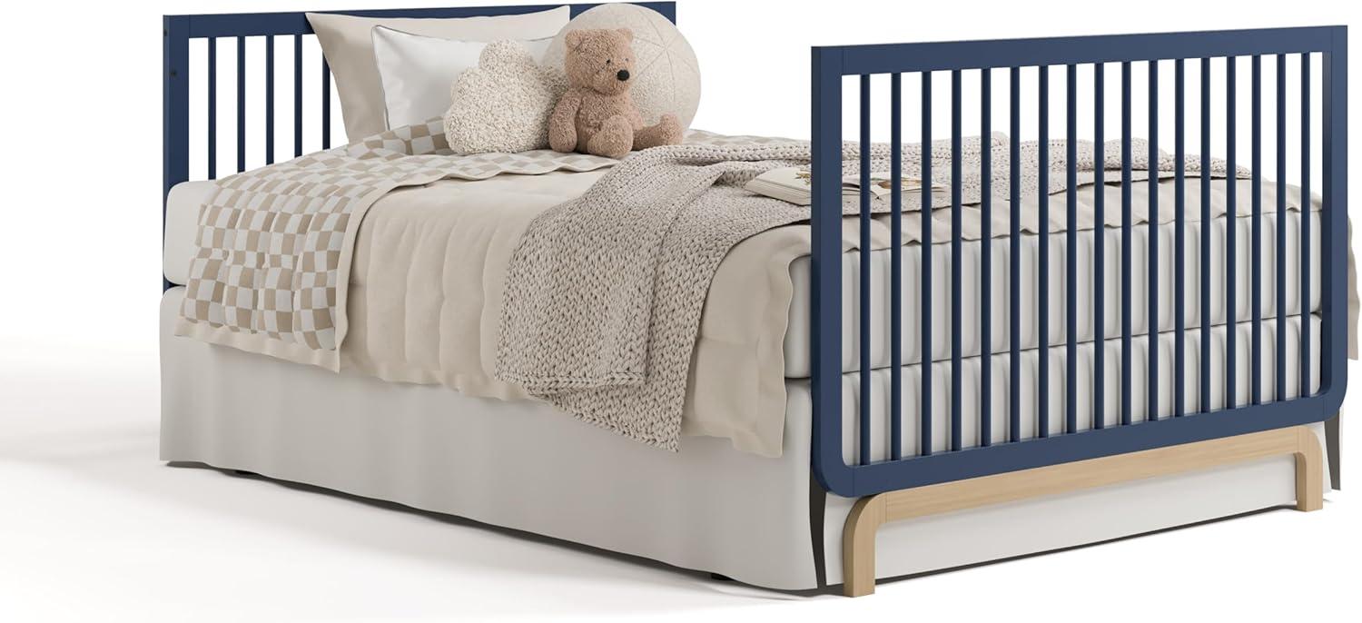 imageStorkcraft Santorini Deluxe 3in1 Convertible Bassinet Frosted Oat with Driftwood GREENGUARD Gold Certified Wood Baby Bassinet Includes WaterResistant Mattress Converts to Toy Box and BookcaseMidnight Blue With Driftwood