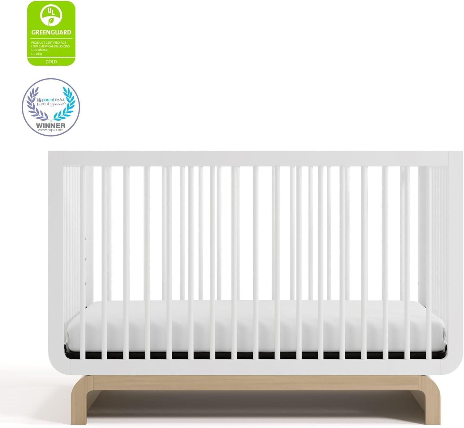 imageStorkcraft Santorini Deluxe 3in1 Convertible Bassinet Frosted Oat with Driftwood GREENGUARD Gold Certified Wood Baby Bassinet Includes WaterResistant Mattress Converts to Toy Box and BookcaseWhite With Driftwood