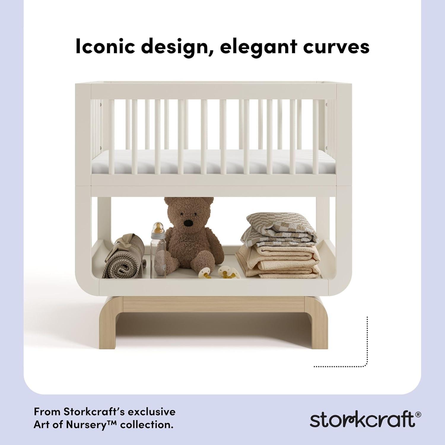imageStorkcraft Santorini Deluxe 3in1 Convertible Bassinet Frosted Oat with Driftwood GREENGUARD Gold Certified Wood Baby Bassinet Includes WaterResistant Mattress Converts to Toy Box and BookcaseFrosted Oat With Driftwood