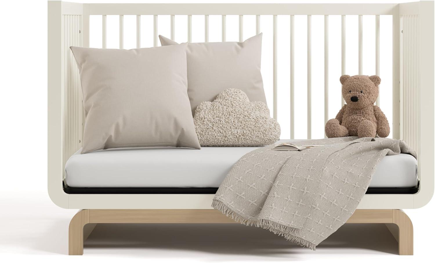 imageStorkcraft Santorini Deluxe 3in1 Convertible Bassinet Frosted Oat with Driftwood GREENGUARD Gold Certified Wood Baby Bassinet Includes WaterResistant Mattress Converts to Toy Box and BookcaseFrosted Oat With Driftwood