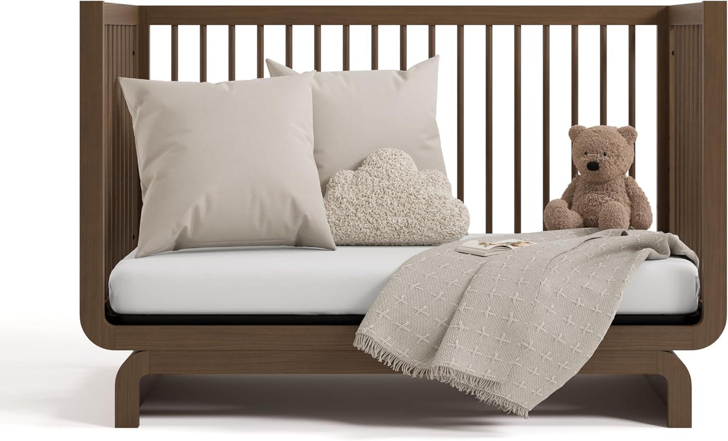 imageStorkcraft Santorini Deluxe 3in1 Convertible Bassinet Frosted Oat with Driftwood GREENGUARD Gold Certified Wood Baby Bassinet Includes WaterResistant Mattress Converts to Toy Box and BookcaseHazelnut