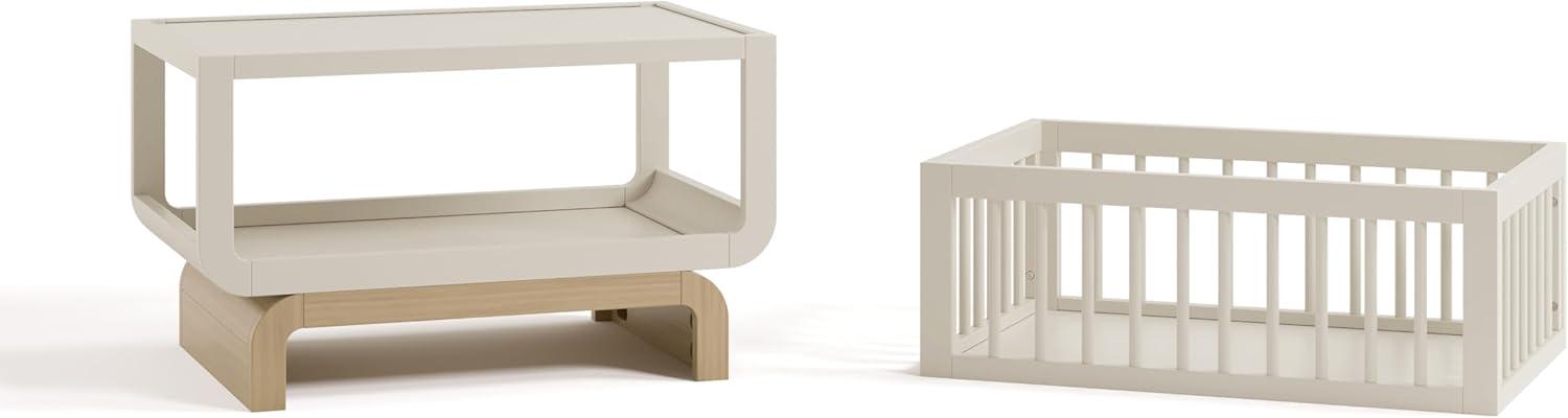 imageStorkcraft Santorini Deluxe 3in1 Convertible Bassinet Frosted Oat with Driftwood GREENGUARD Gold Certified Wood Baby Bassinet Includes WaterResistant Mattress Converts to Toy Box and BookcaseFrosted Oat With Driftwood